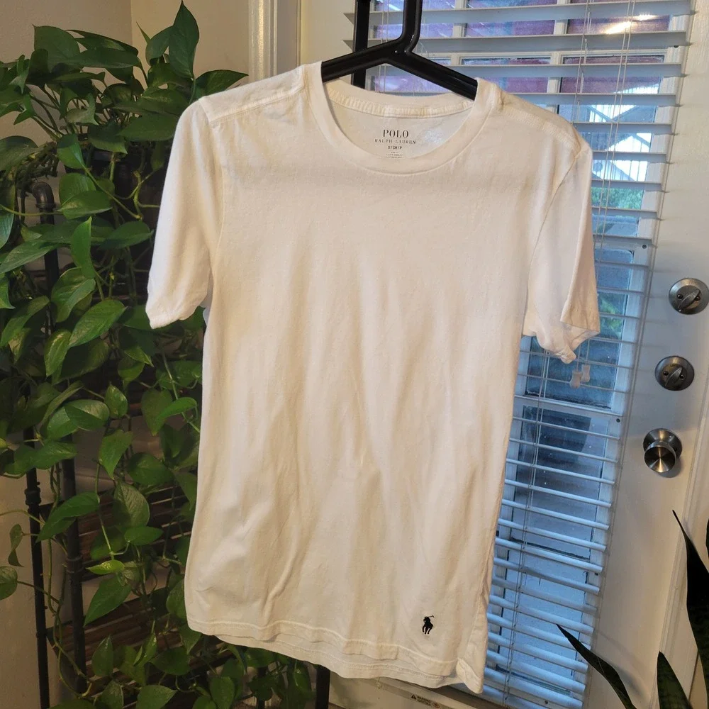 Polo Ralph Lauren Mens Slim Fit White Cotton Crewneck T-Shirt Small Navy Pony